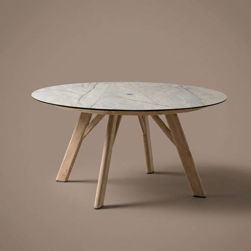 Mesa Comedor Yes Round Oak de Charo, mesa redonda de exterior con tope de vidrio