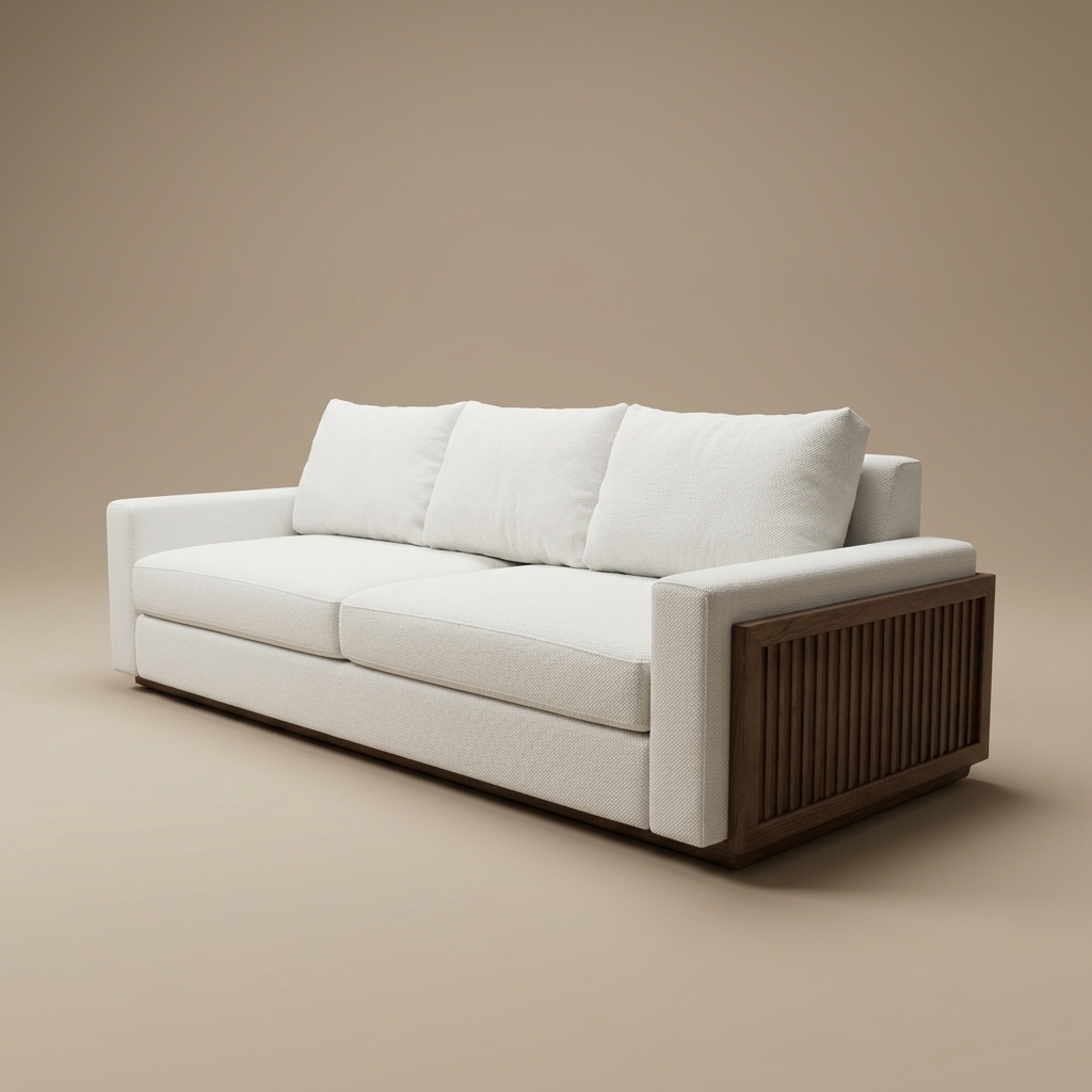 Sofa Pacifico 4 Plazas de Charo, sofá tapizado con brazos de listones de madera