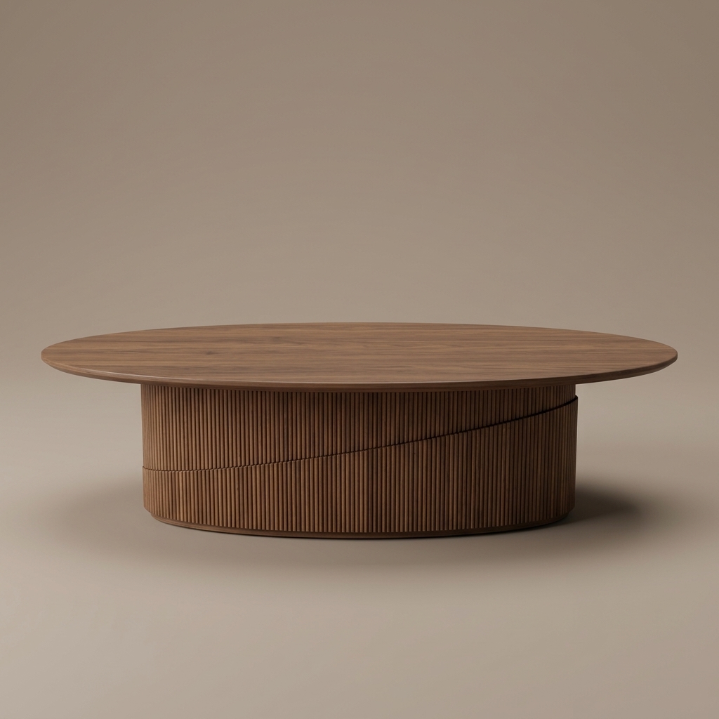 Mesa de Comedor Encuentro C/Tope Ovalado de Charo, mesa ovalada con base acanalada de madera