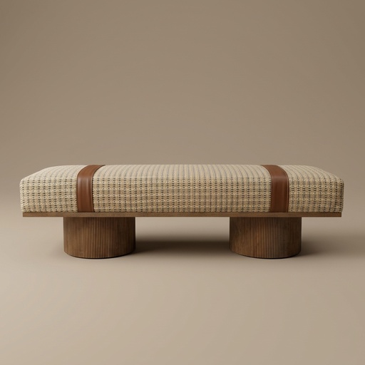 Banqueta Ana de Charo, banqueta tapizada con correas y patas de madera